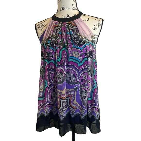 Y2K ECI NEW YORK BLOUSE DRESS MINI PURPLE PAISLEY SZ 4 BOHO ECLECTIC RETRO - Picture 11 of 12